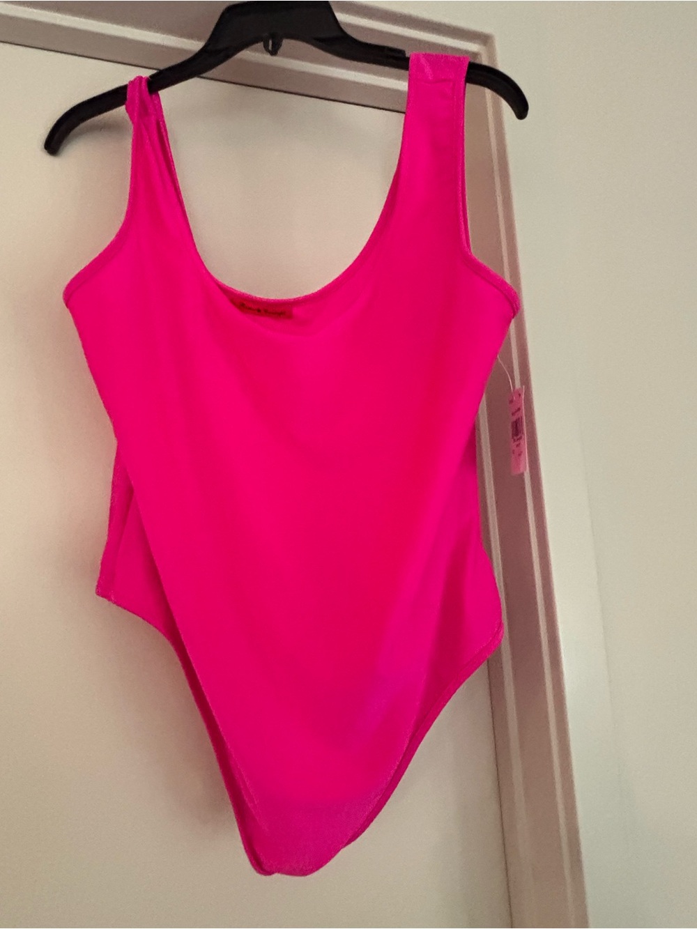 Bright Hot Pink Scoop Neck One-Piece bodysuit